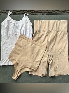 Nude Shaping Shorts, High-Waist Shaper & White Cami Set